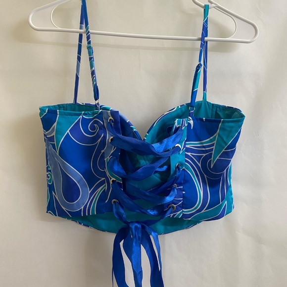 Blue Oceanic Patterned Corset Top - Picture 3 of 3